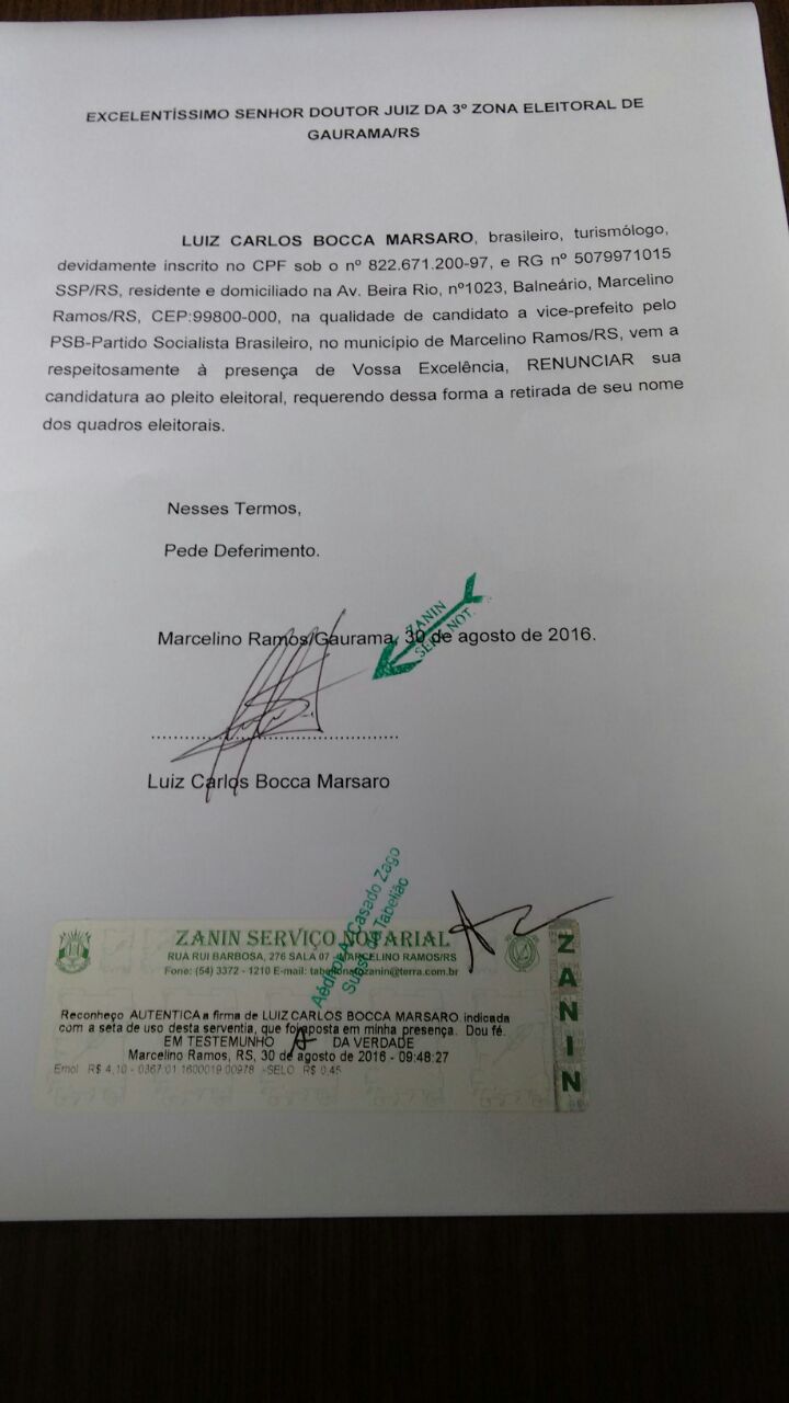 Empresário renuncia candidatura a vice-prefeito em Marcelino Ramos