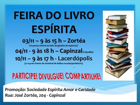 Feira do Livro Espírita será realizada em Capinzal, Zortéa e Lacerdópolis