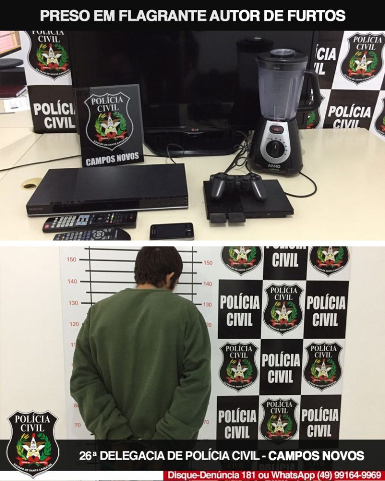Suspeito de praticar vários furtos em Campos Novos é preso pela Polícia Civil