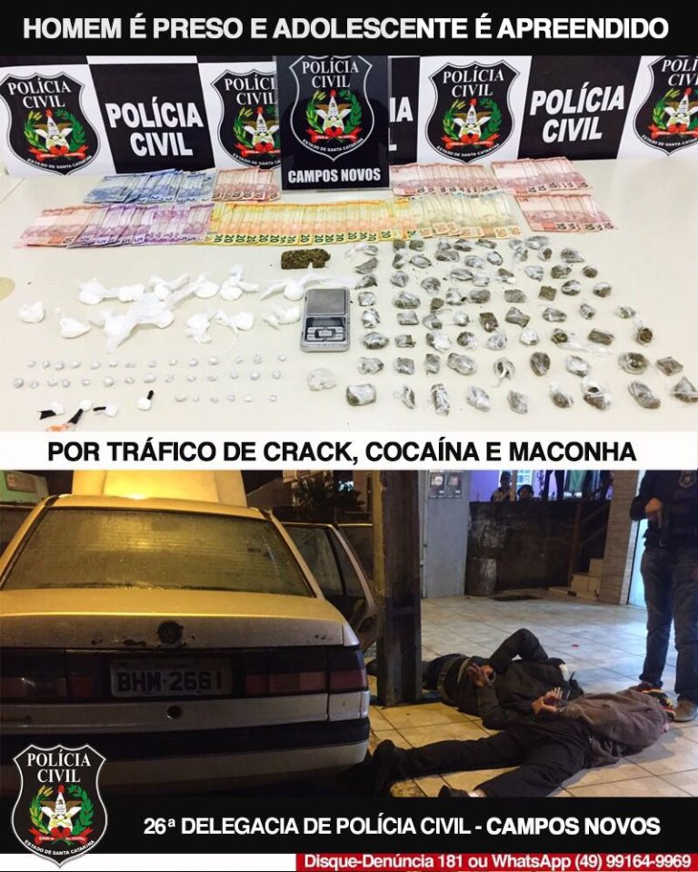 Polícia Civil prende homem e apreende adolescente por tráfico de drogas em Campos Novos