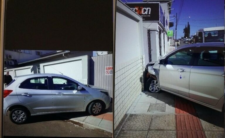 Condutora perde o controle da direção e colide carro em muro em Campos Novos