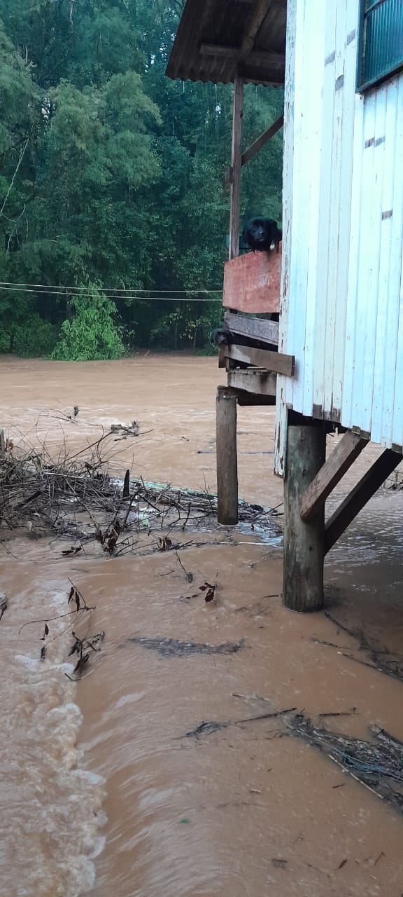 Moradores são resgatados após ficarem ilhados em residência em bairro de Videira