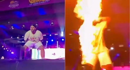 Zé Felipe quase tem o rosto atingido por chamas em show; vídeo